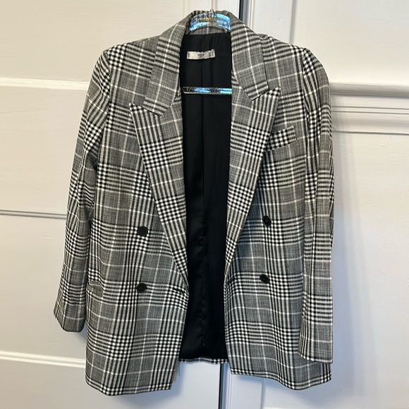 Beautiful mango MNG check print double breasted blazer 4 36 black white - Picture 2 of 4